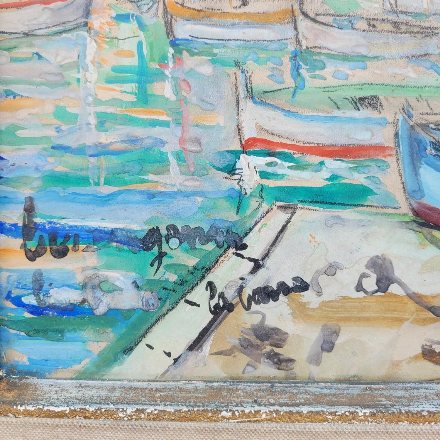 Lucien Genin, Puerto de Villefranche Sur Mer, acuarela enmarcada, mediados del siglo XX en venta 4