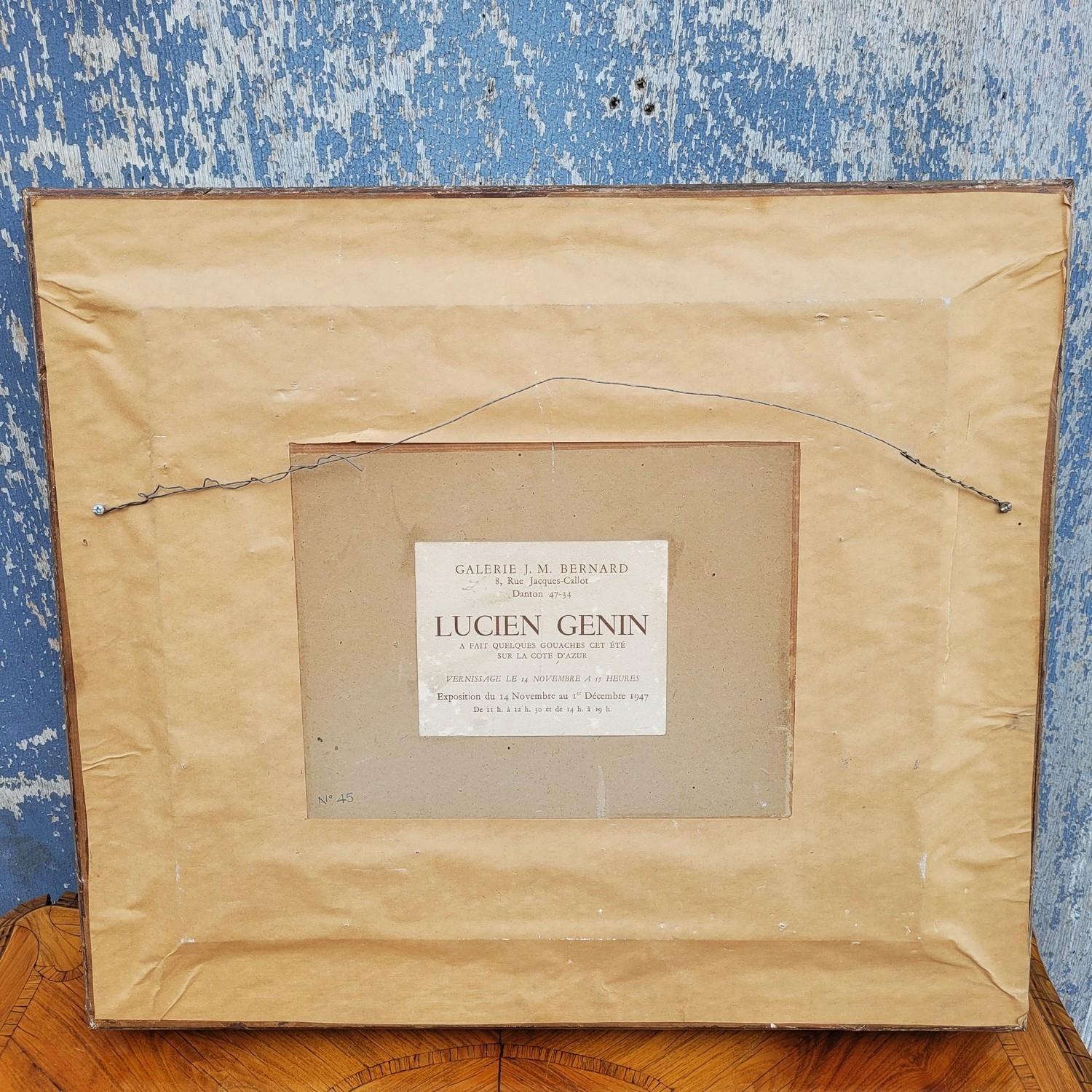 Lucien Genin, Puerto de Villefranche Sur Mer, acuarela enmarcada, mediados del siglo XX en venta 6