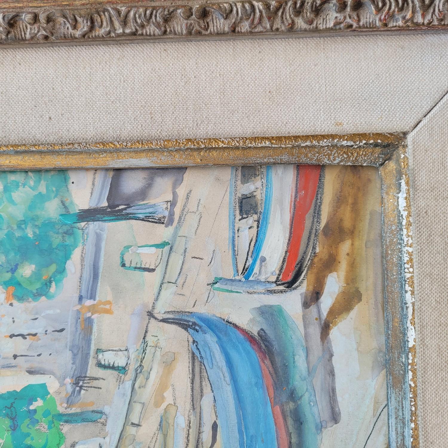 Lucien Genin, Puerto de Villefranche Sur Mer, acuarela enmarcada, mediados del siglo XX en venta 1