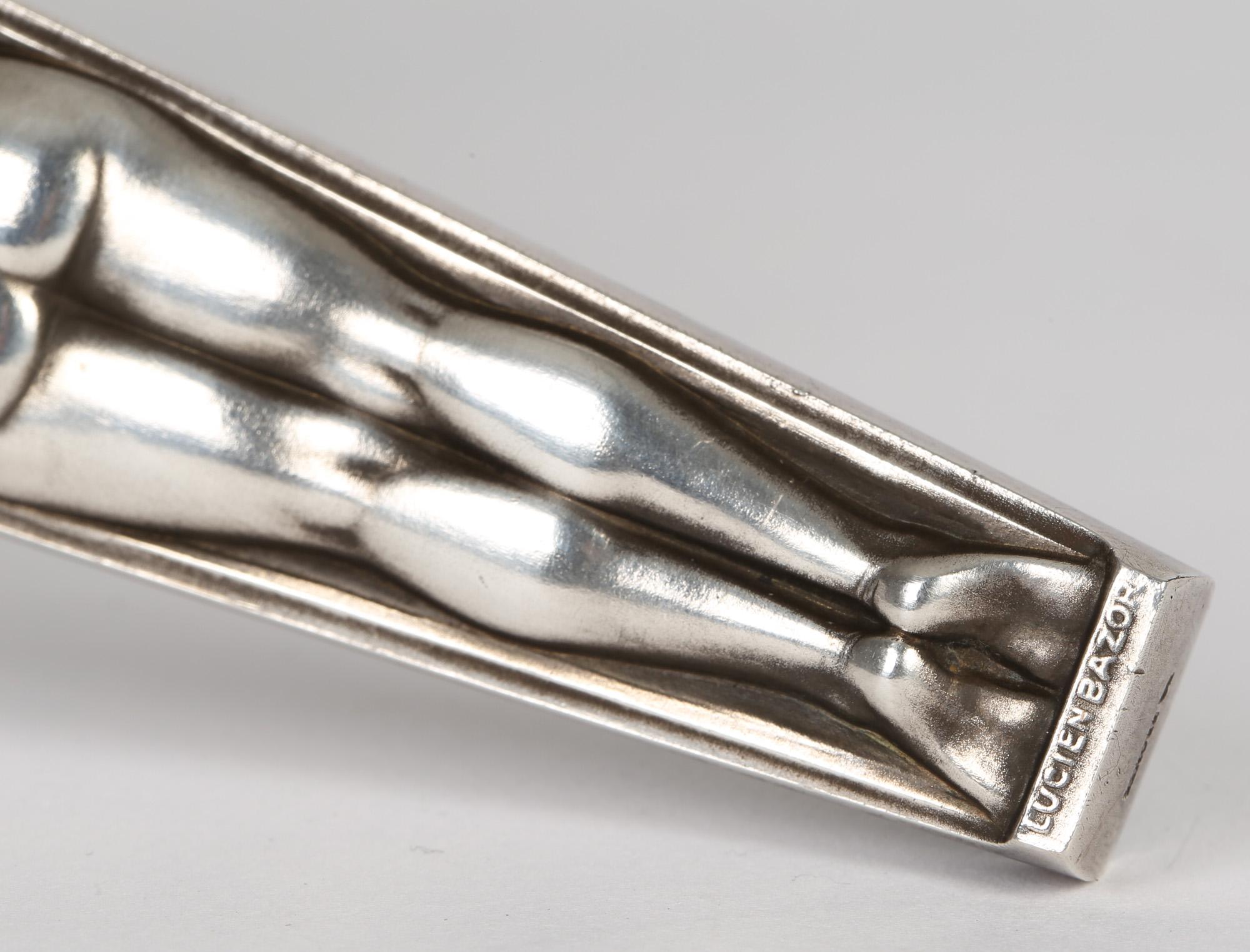 Lucien Georges Bazor - Specchio a mano nudo in bronzo placcato argento - Art Deco francese in vendita 4