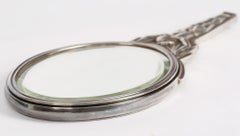 Miroir à main avec nu Art déco français en bronze plaqué argent Lucien Georges Bazor