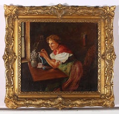 Manner of Lucien Gerard (1852-1935) - Early 20thC Oil, The Pleasure Of Knitting