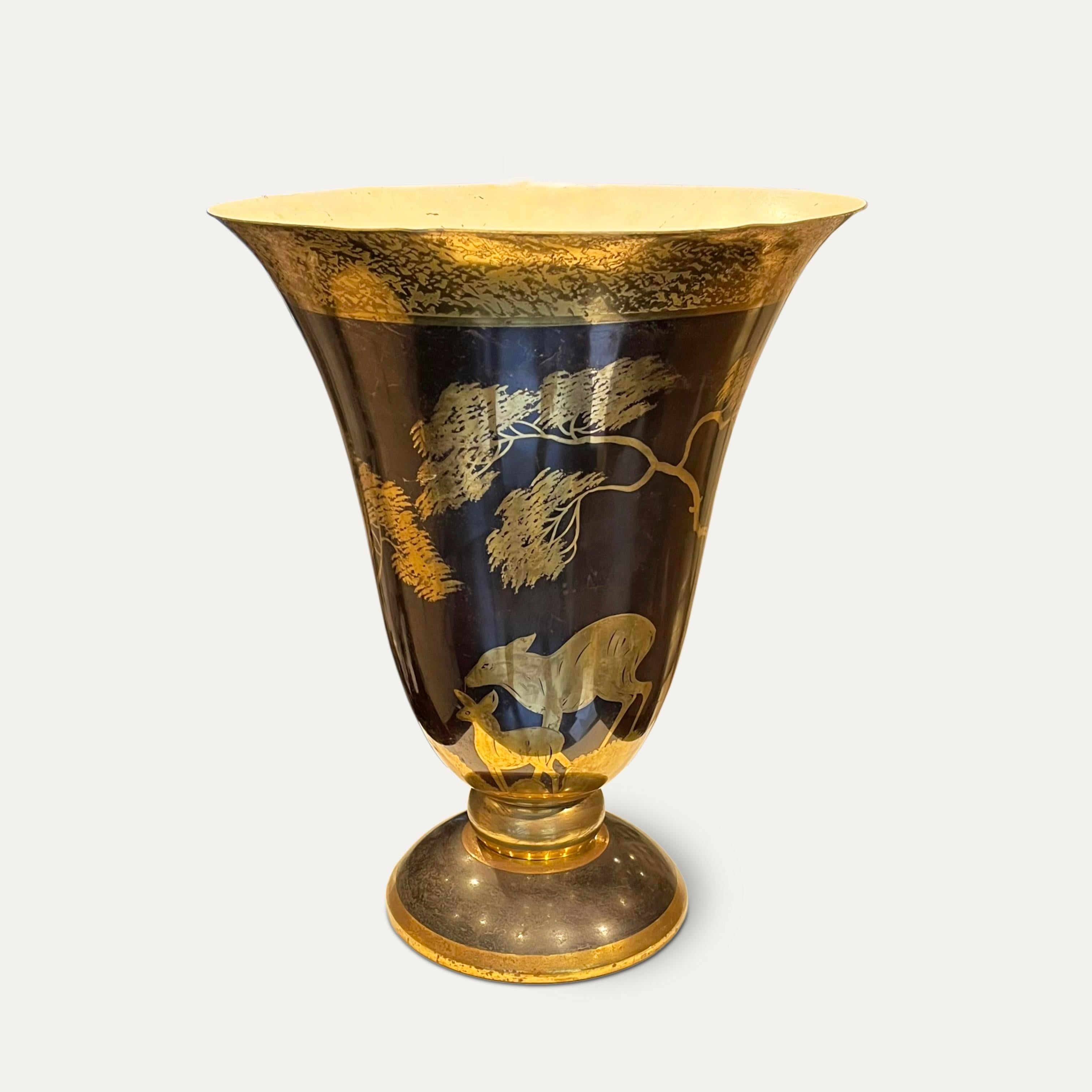 Metal Lucien Gerfaut Dinanderie Uplight circa 1930 Signed For Sale
