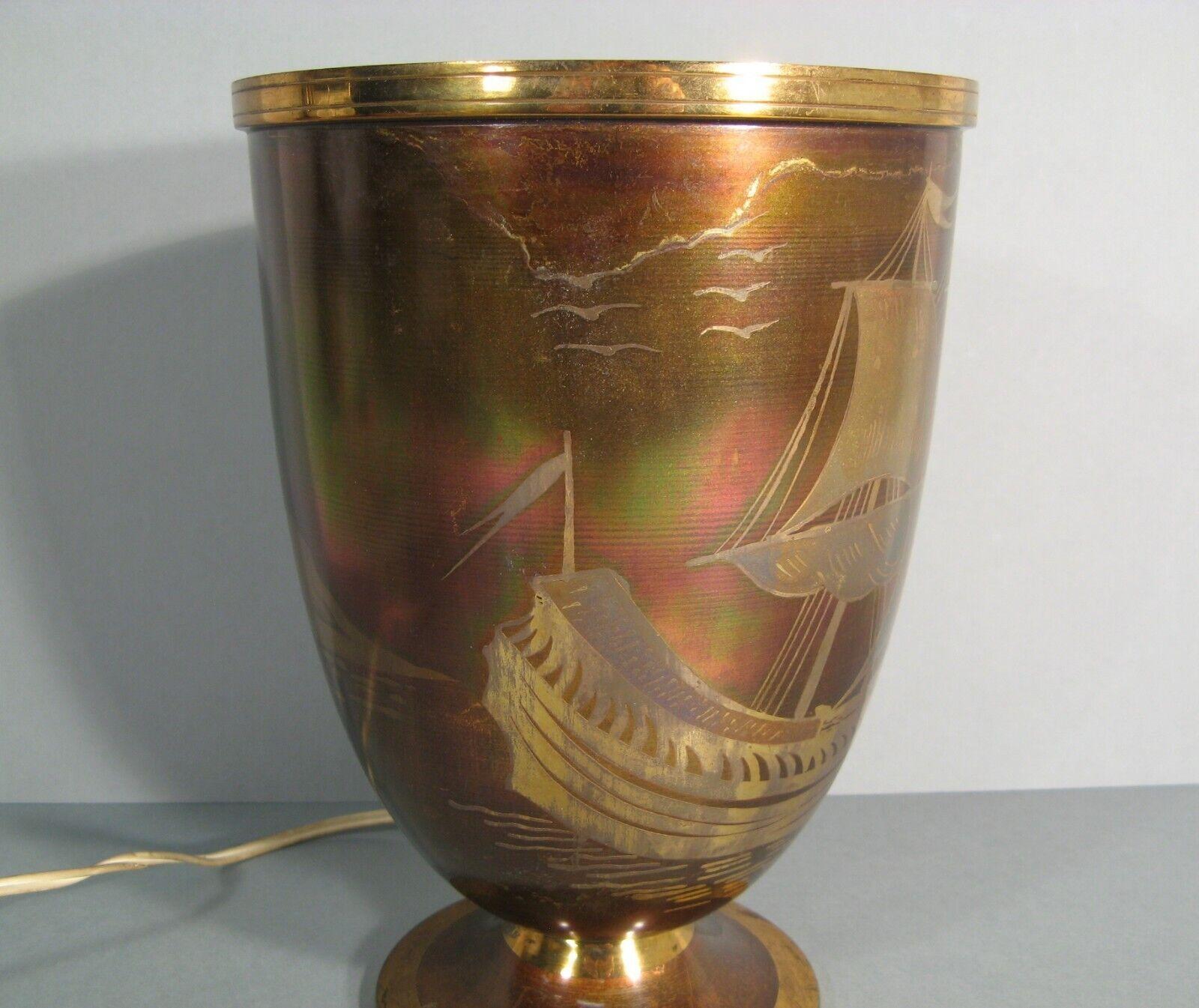 Lucien Gerfaux Art Deco Copper and Brass Lamp with Nautical Design, 1930 - 1Y146 4