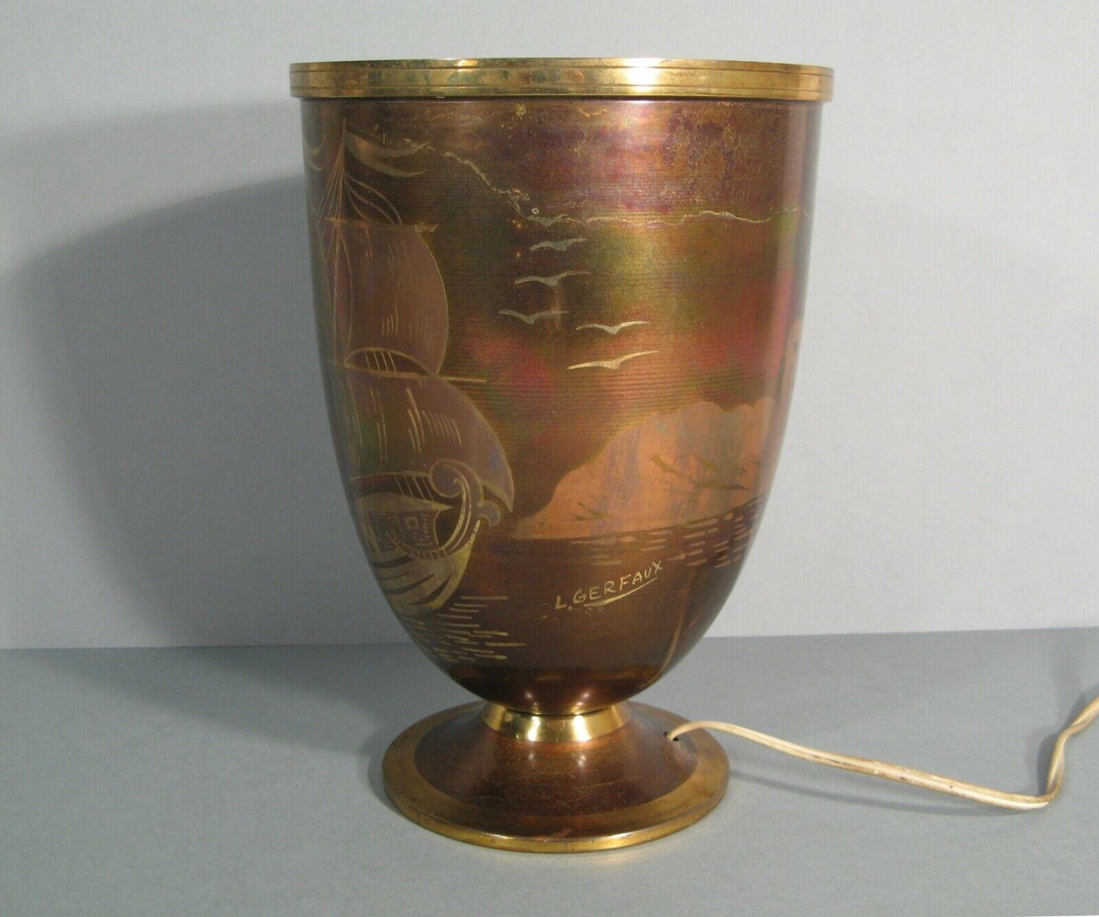 Lucien Gerfaux Art Deco Copper and Brass Lamp with Nautical Design, 1930 - 1Y146 In Good Condition In Bordeaux, FR