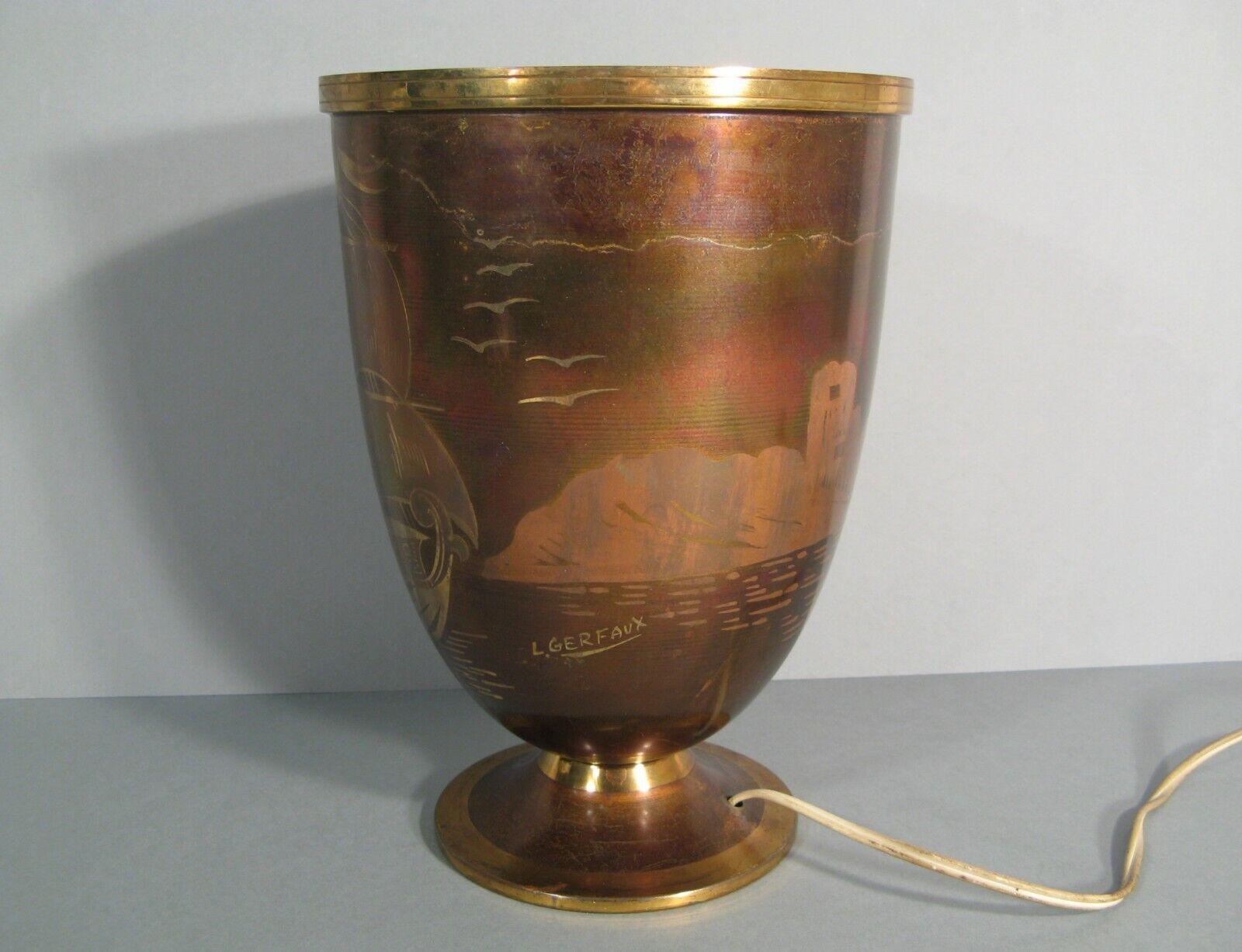 Mid-20th Century Lucien Gerfaux Art Deco Copper and Brass Lamp with Nautical Design, 1930 - 1Y146