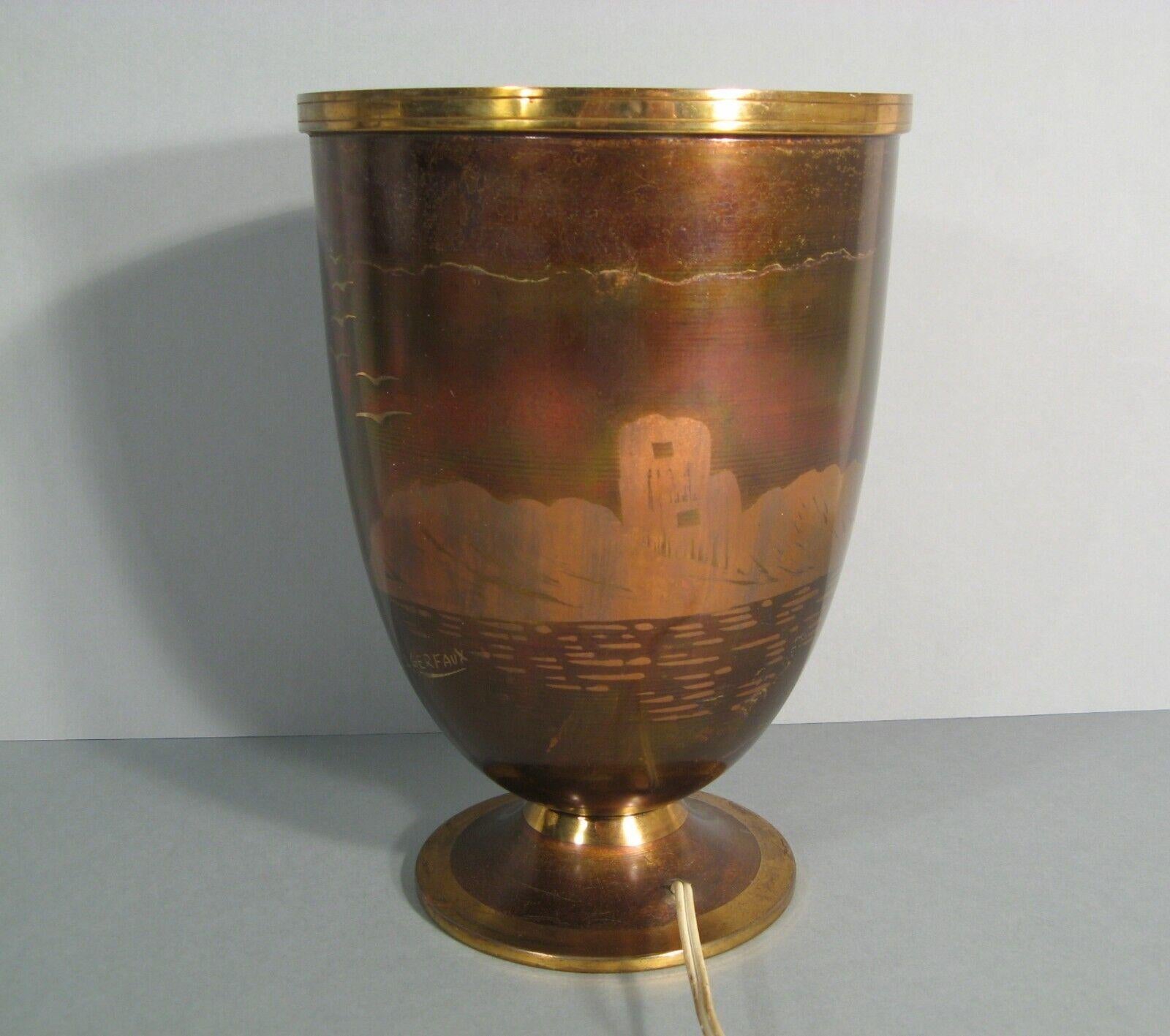 Lucien Gerfaux Art Deco Copper and Brass Lamp with Nautical Design, 1930 - 1Y146 1