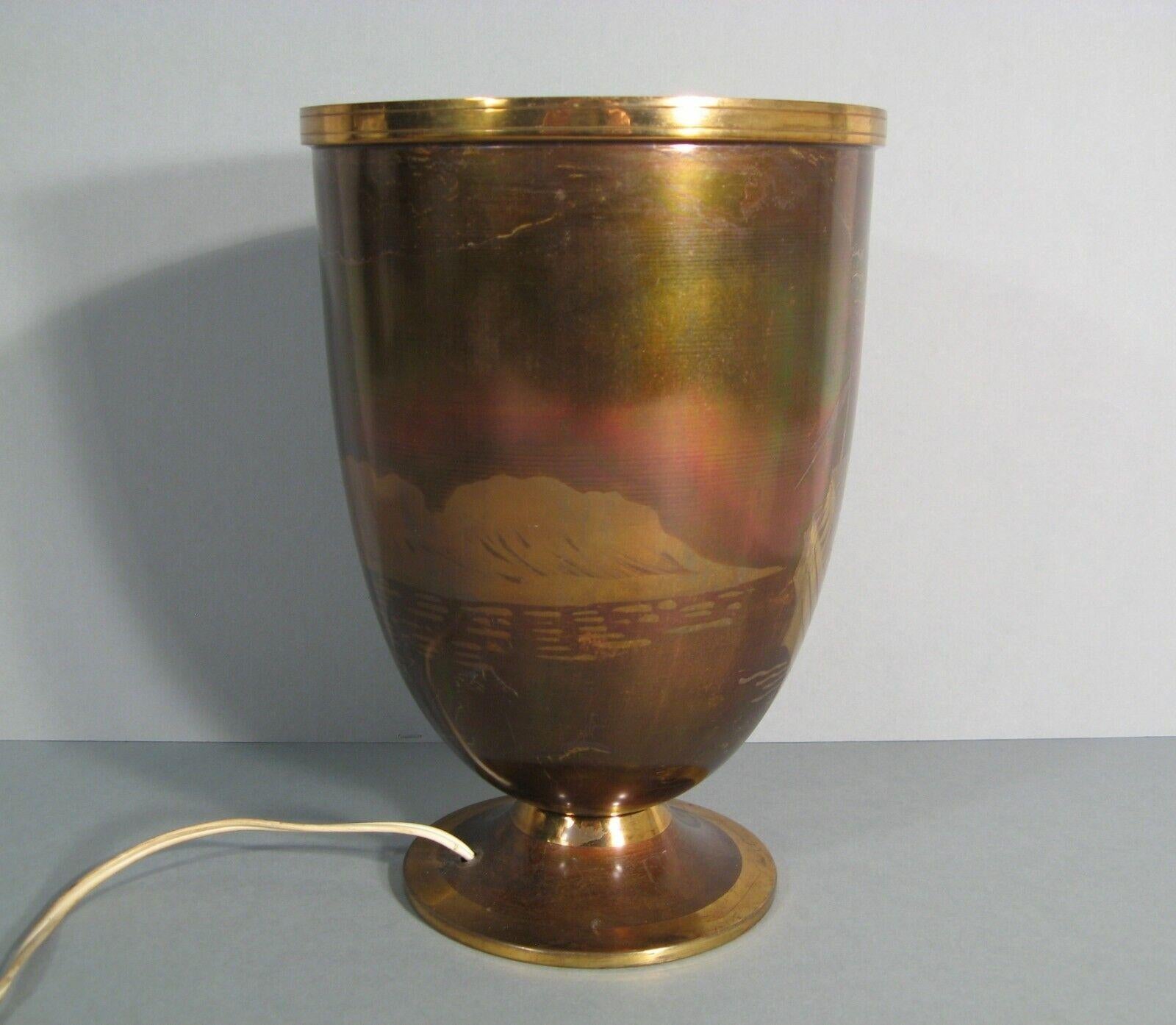 Lucien Gerfaux Art Deco Copper and Brass Lamp with Nautical Design, 1930 - 1Y146 3