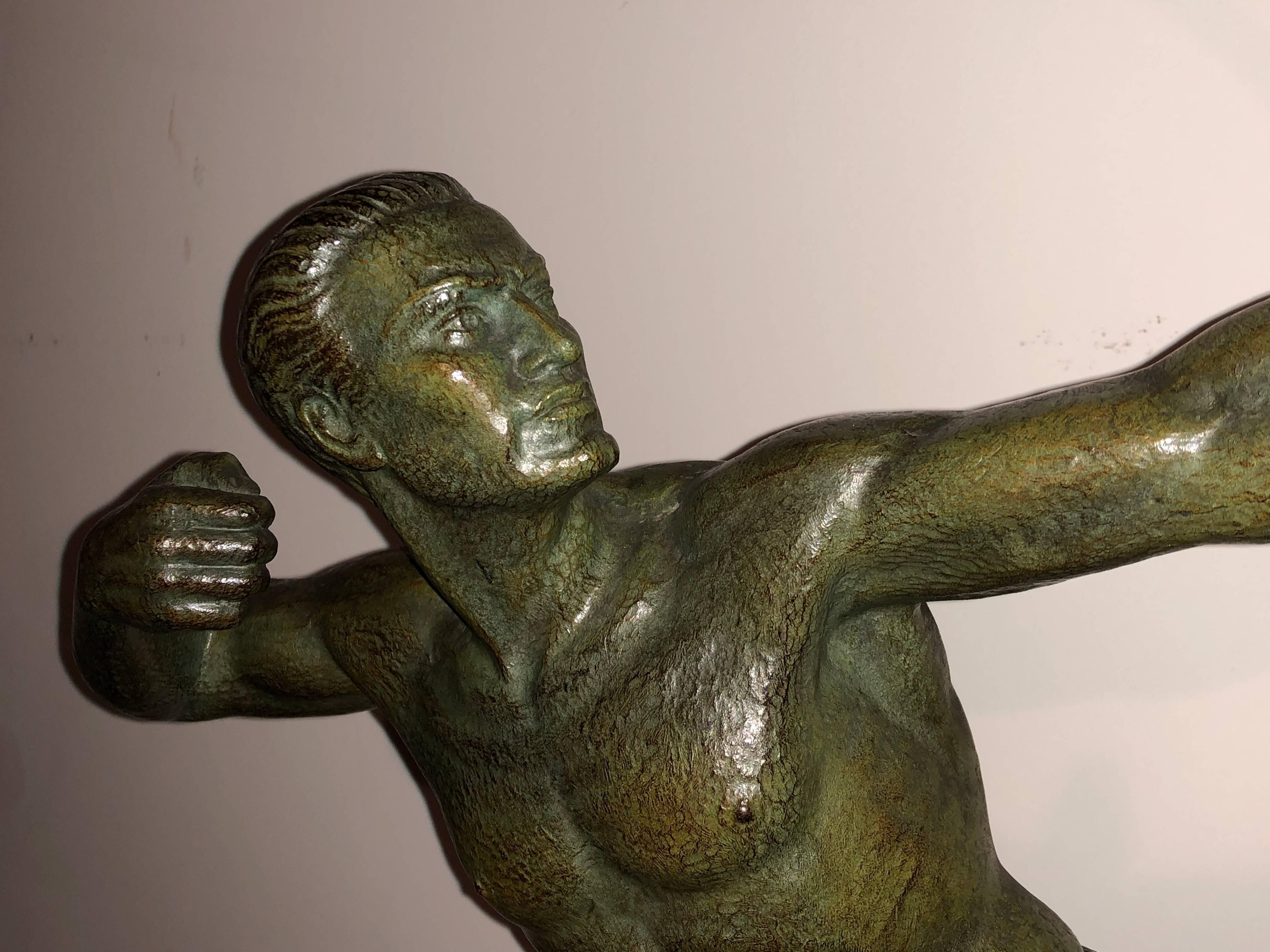 Lucien Gibert Bronzestatue 'der Bogenschütze' Französische Art Deco Skulptur (Art déco)