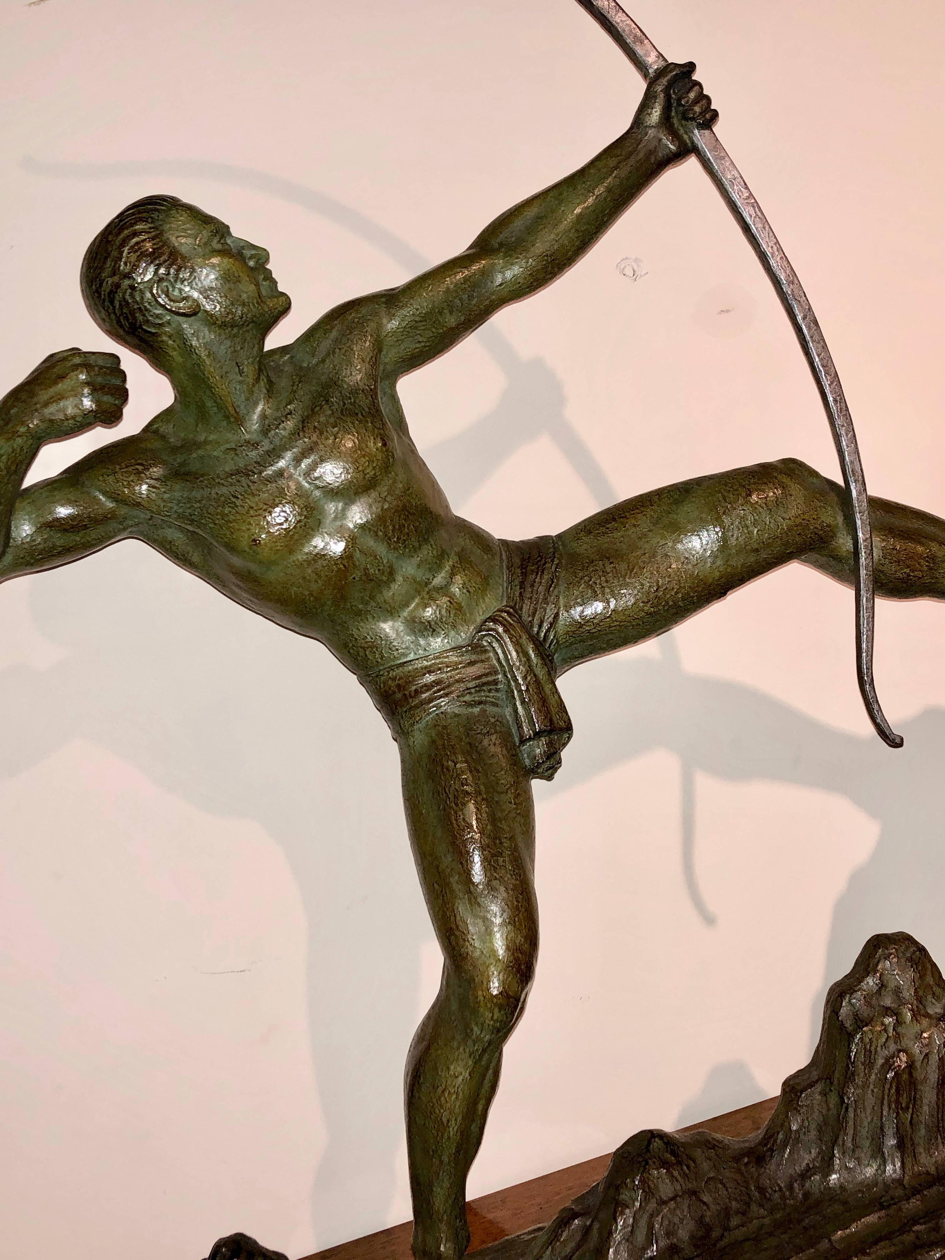 Mid-20th Century Lucien Gibert Bronze Statue 'the Archer' French Art Deco Sculpture