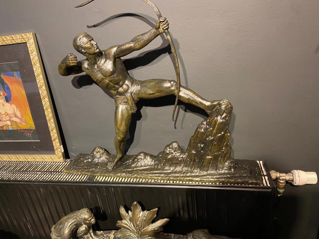 Lucien Gibert Bronze Statue 'The Archer' French Art Deco Sculpture For Sale 1