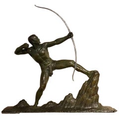 Lucien Gibert Bronzestatue 'der Bogenschütze' Französische Art Deco Skulptur