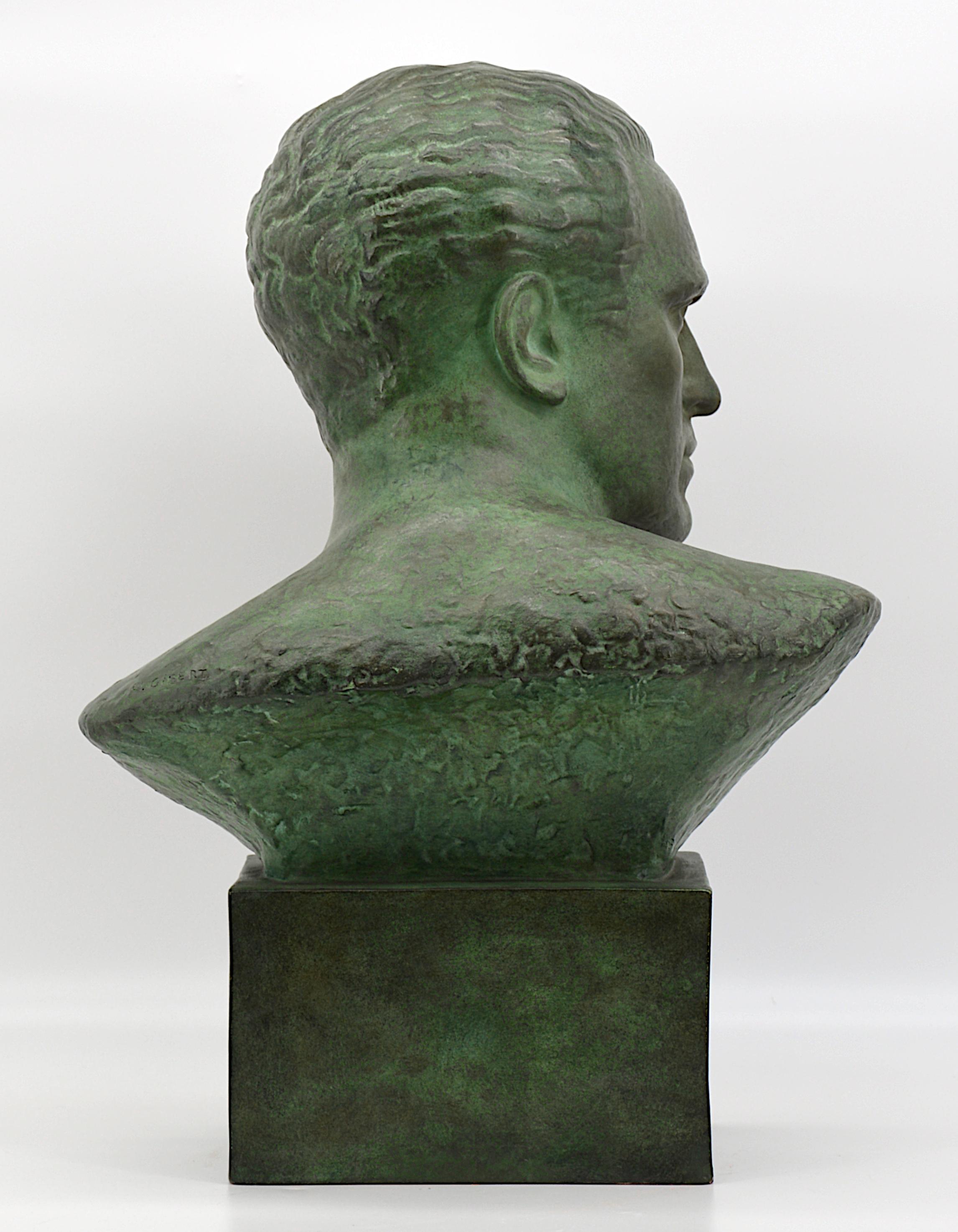 Lucien Gibert French Art Deco Man Bust Terracotta, 1930s 3