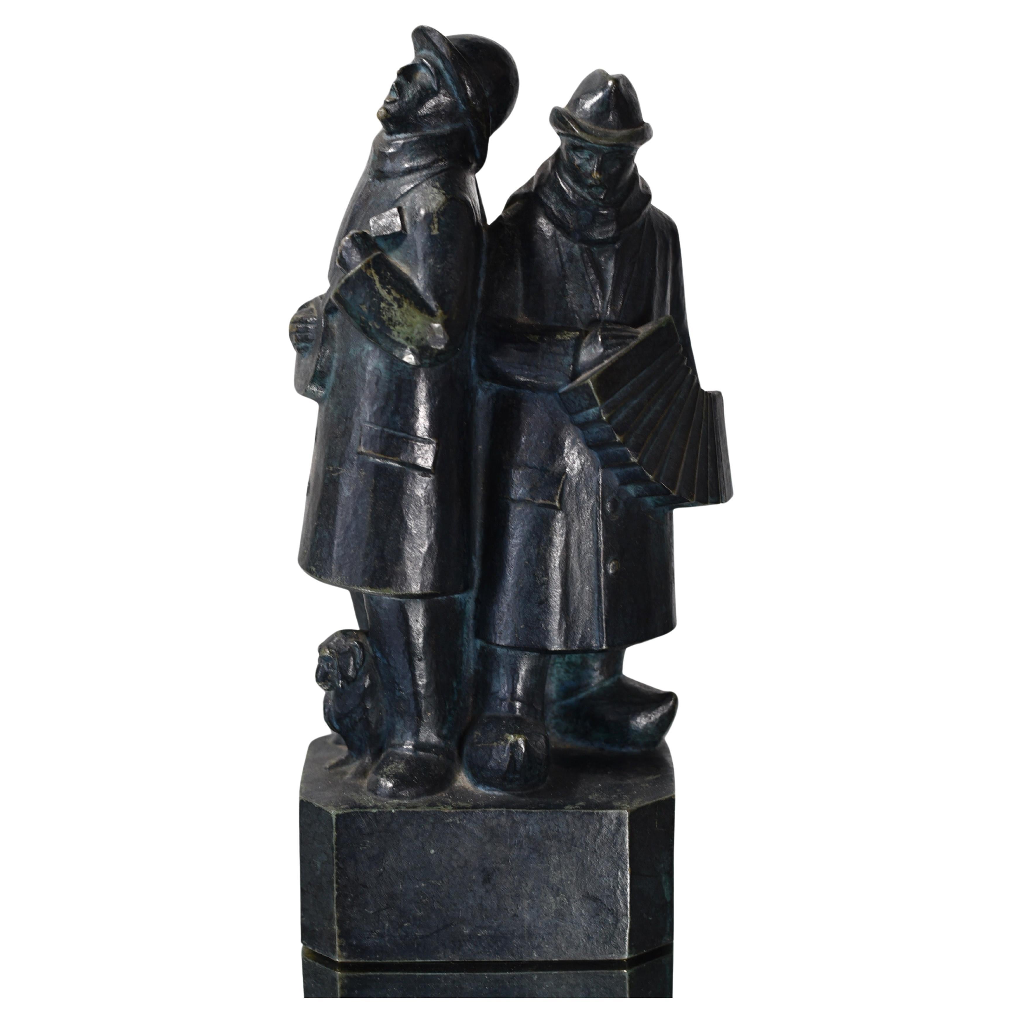 Sculpture française Art Déco Musicians Monkey en bronze de Lucien Gilbert en vente