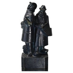 Sculpture française Art Déco Musicians Monkey en bronze de Lucien Gilbert