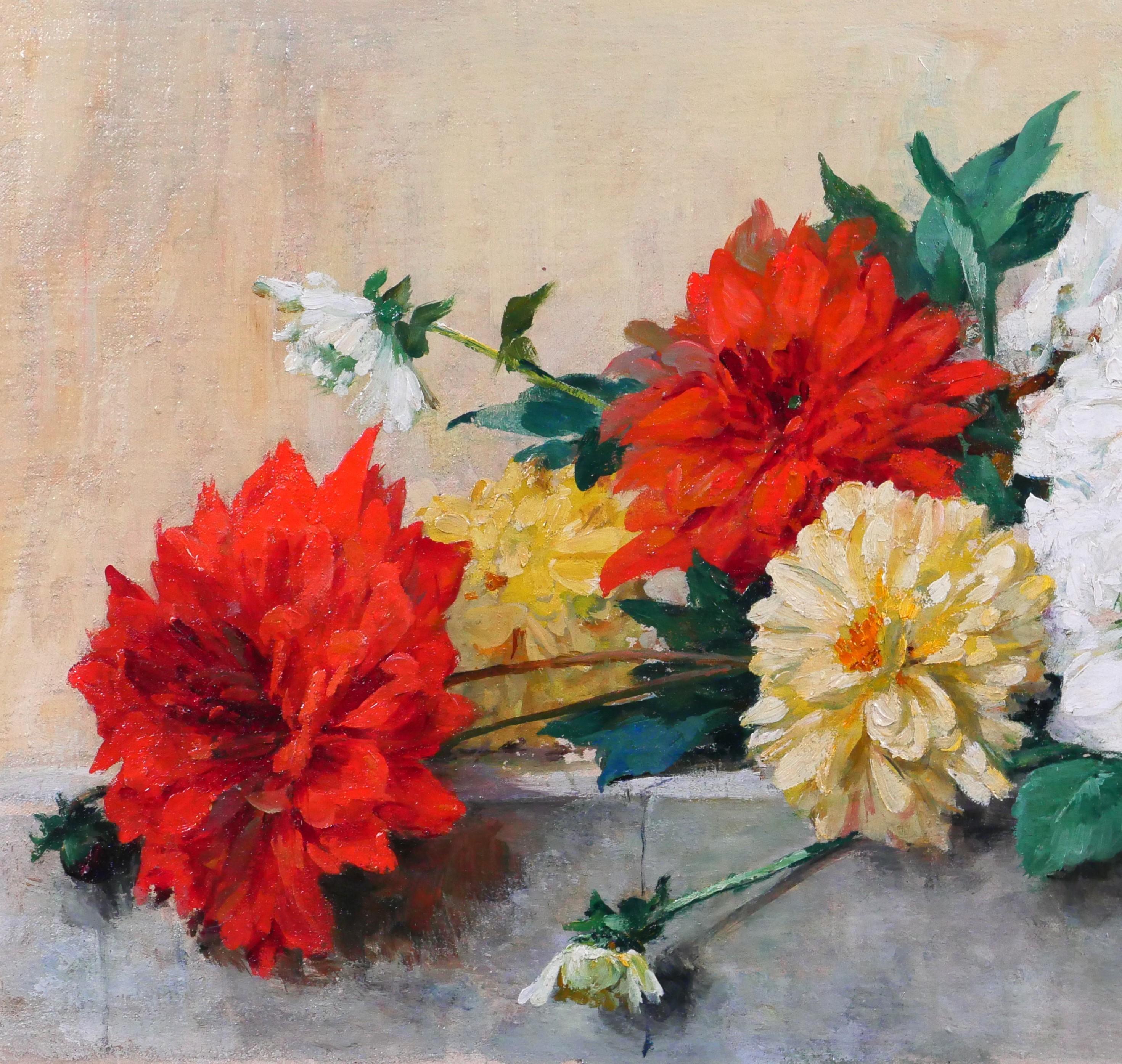 Bouquet de fleurs d'été - Art déco Painting par Lucien Gilbert Darpy