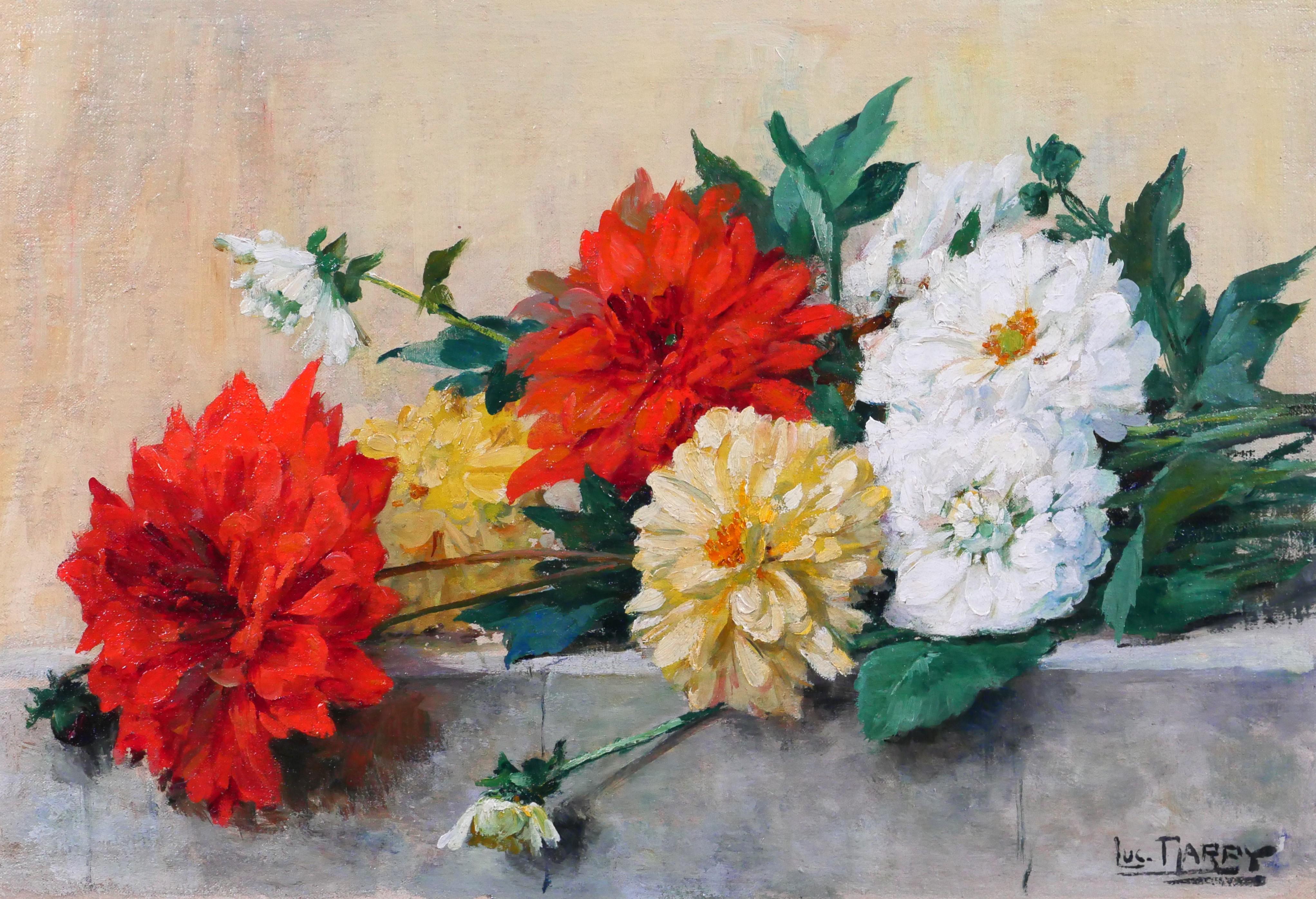 Lucien Gilbert Darpy Still-Life Painting – Blumenstrauß mit Sommerblumen