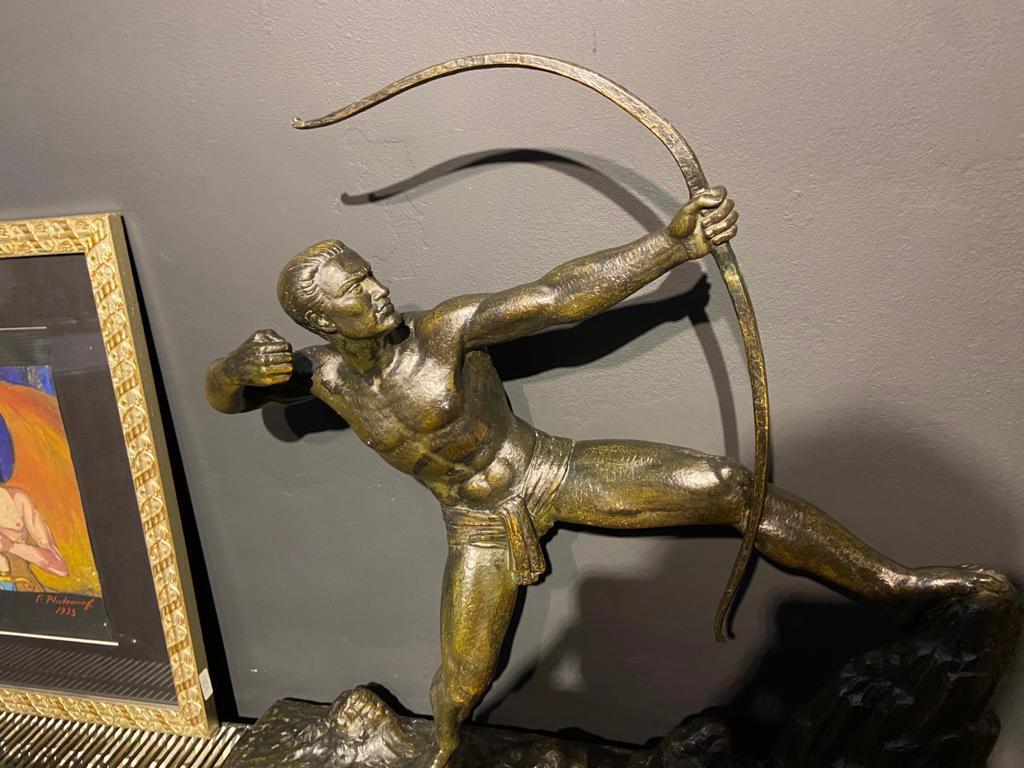 Lucien Gibert Bronze Statue 'The Archer' French Art Deco Sculpture For Sale 1