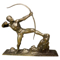 Used Lucien Gibert Bronze Statue 'The Archer' French Art Deco Sculpture