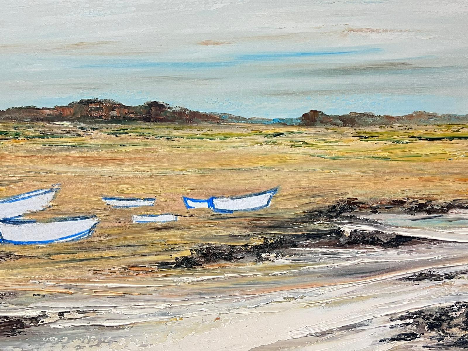 Beached Boats
by Lucien Gondret (French b. 1941)
signed oil painting on canvas, unframed
canvas: 18.5 x 22 inches
provenance: private collection, France
condition: very good and sound condition 
