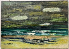 Französisches modernistisches Ölgemälde des 20. Jahrhunderts, atmosphärische Strand- und Meereslandschaft, Sand