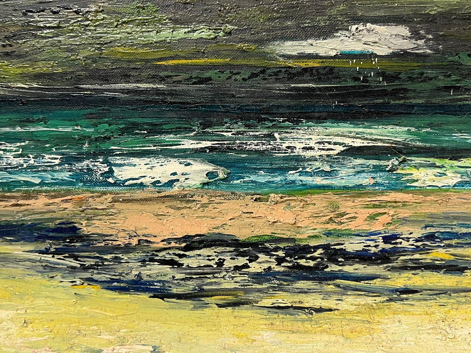 French Modernist 20th century Oil Painting Atmospheric Beach Seascape Sandy - Black Abstract Painting by Lucien Gondret