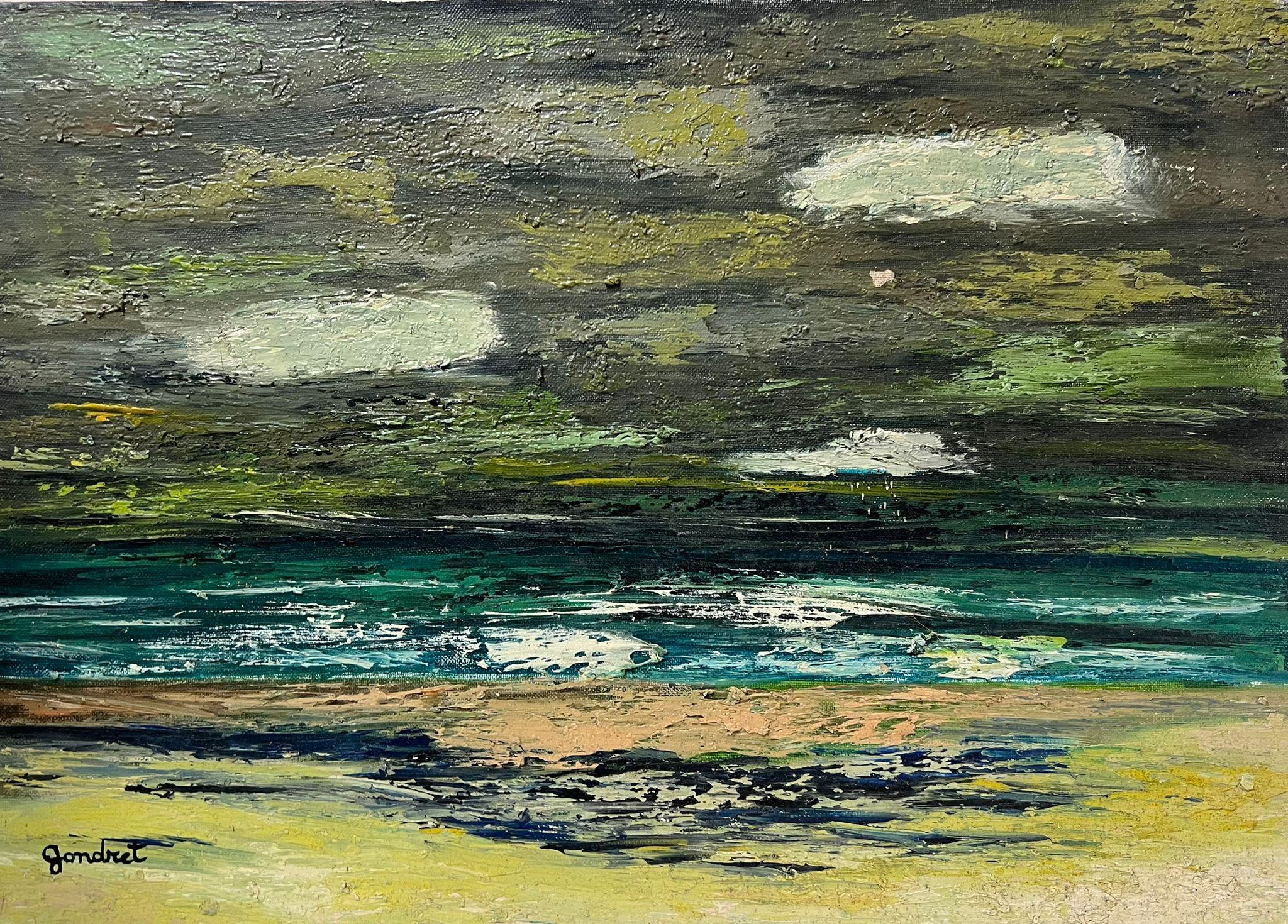 Lucien Gondret Abstract Painting - French Modernist 20th century Oil Painting Atmospheric Beach Seascape Sandy