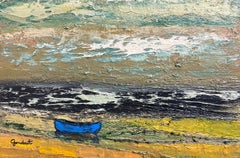 French Modernist 20th century Oil Painting Boat Moored on the Beach