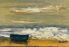 French Modernist 20th century Oil Painting Boat on Sandy Windswept Beach