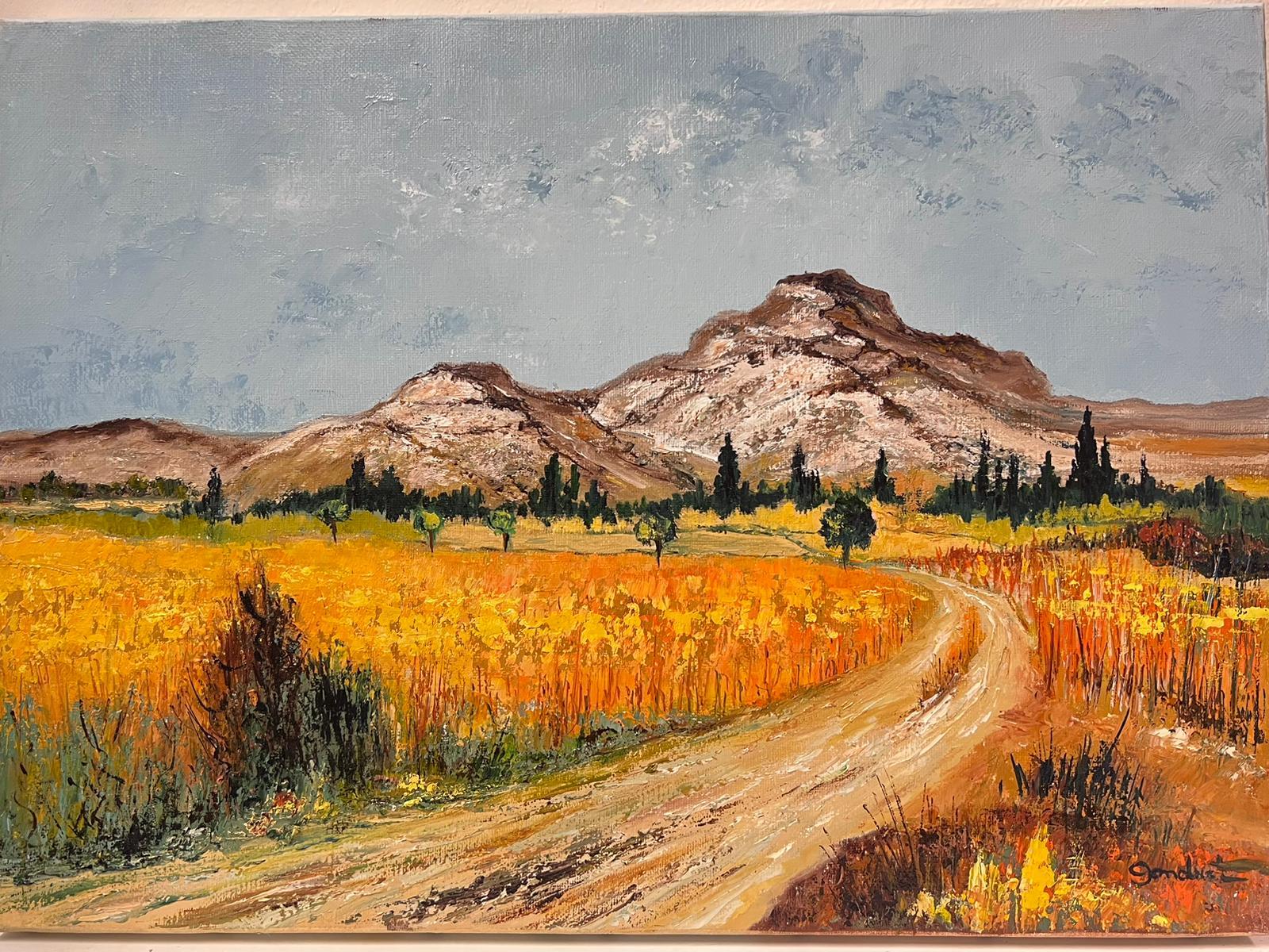 Pittura ad olio francese modernista del XX secolo Paesaggio della Corsica bruciato dal sole - Painting di Lucien Gondret