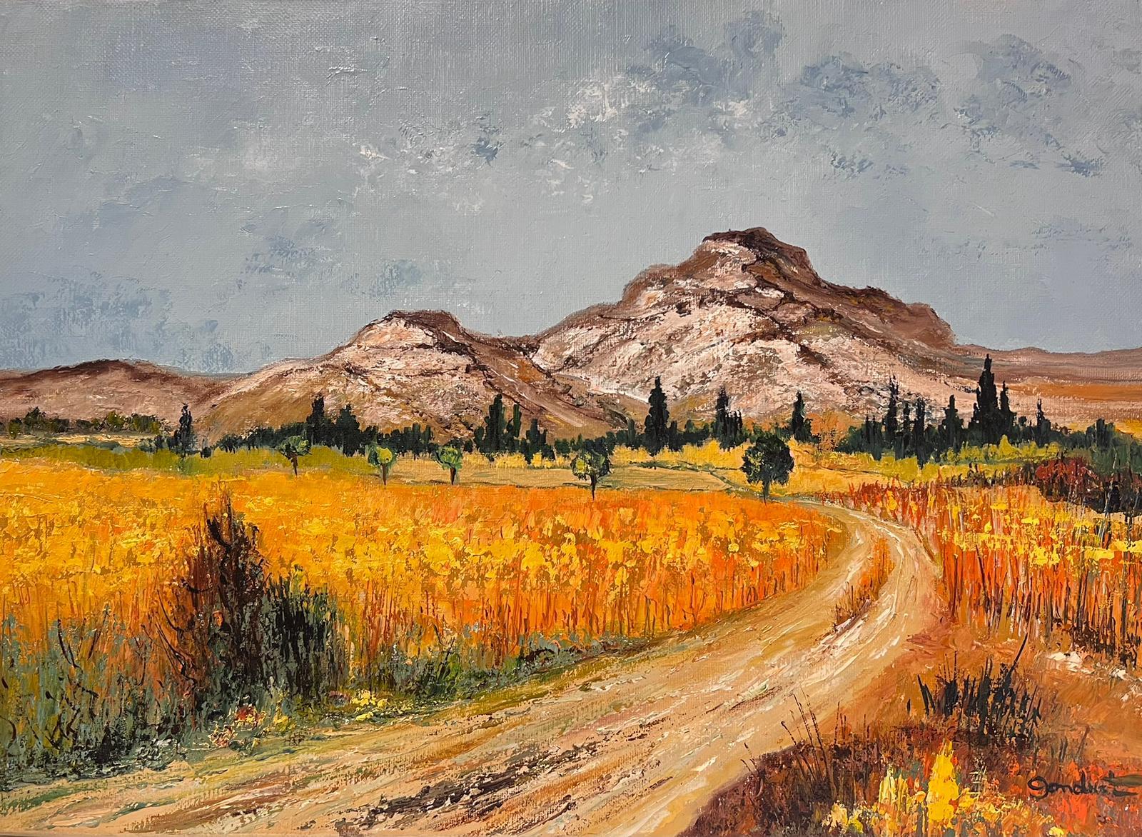 Pittura ad olio francese modernista del XX secolo Paesaggio della Corsica bruciato dal sole - Painting Moderno di Lucien Gondret
