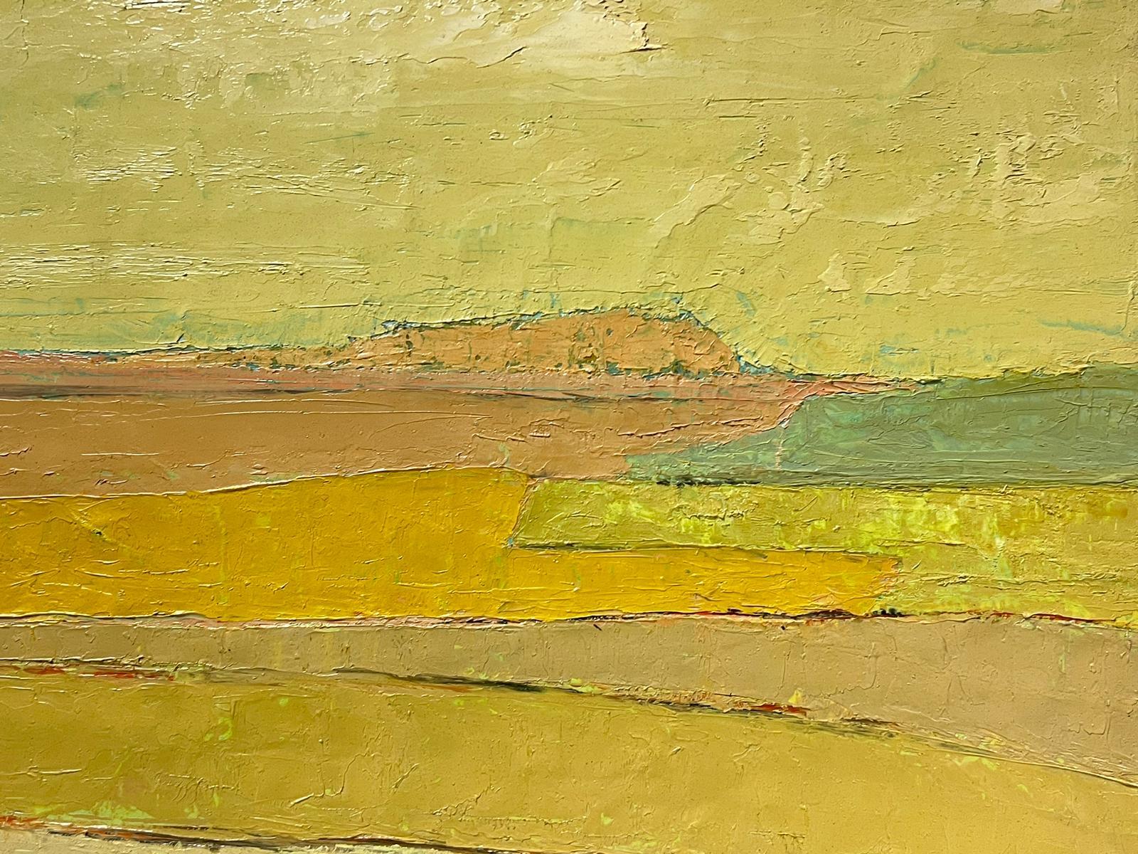 Pittura ad olio francese modernista del XX secolo Paesaggio giallo Composizione cubista - Abstract Painting Giallo di Lucien Gondret