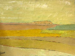 French Modernist 20th century Oil Painting Yellow Landscape Cubist Composition