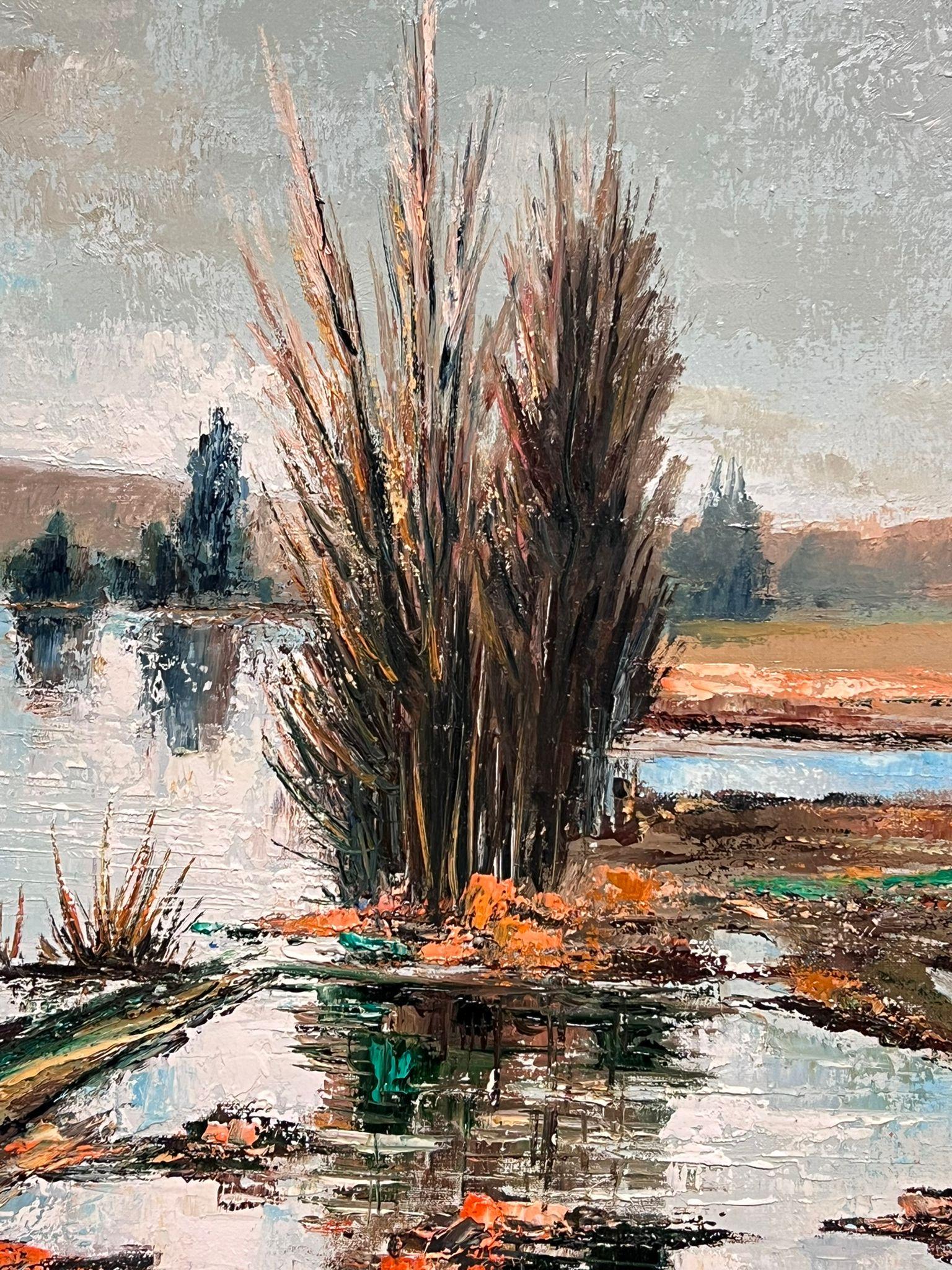 Large Flooded River Oise Landscape by French Modernist Artist original oil For Sale 1