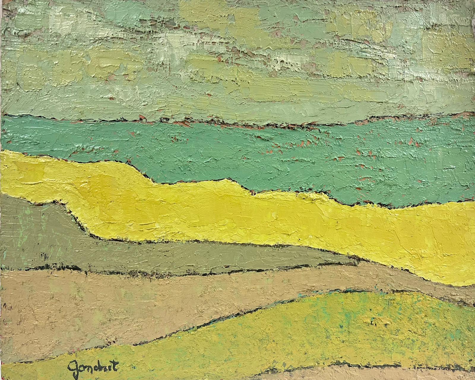 Lucien Gondret Landscape Painting - Yellow Green French Expressionist Abstract Oil Painting Golden Landscape Fields