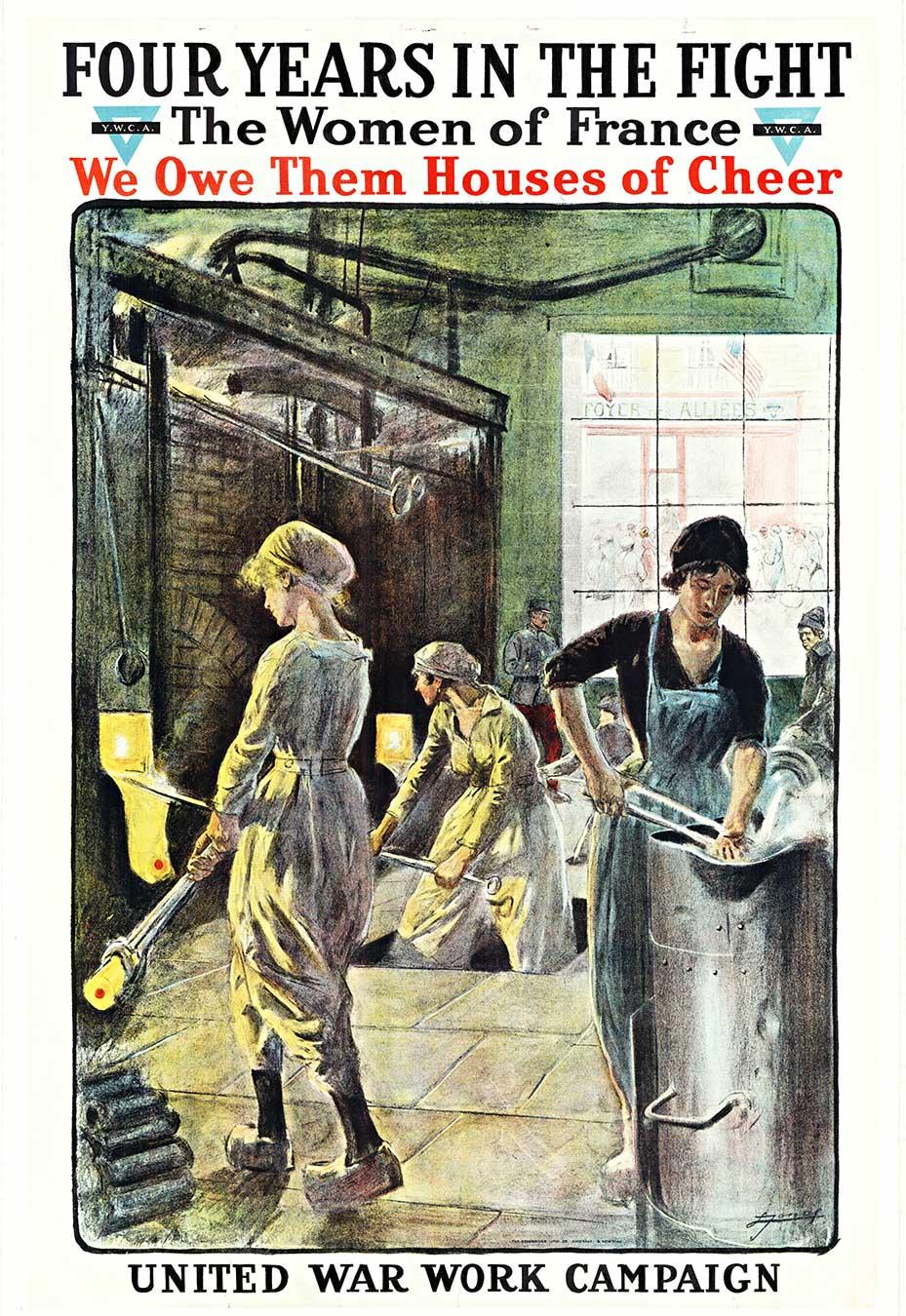 Interior Print di Lucien-Hector Jonas - Poster originale di Four Years in the Fight, The Women of France (Quattro anni di lotta, le donne di Francia) vintage WW1