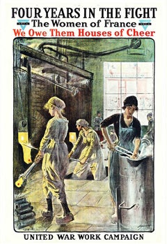 Poster originale di Four Years in the Fight, The Women of France (Quattro anni di lotta, le donne di Francia) vintage WW1