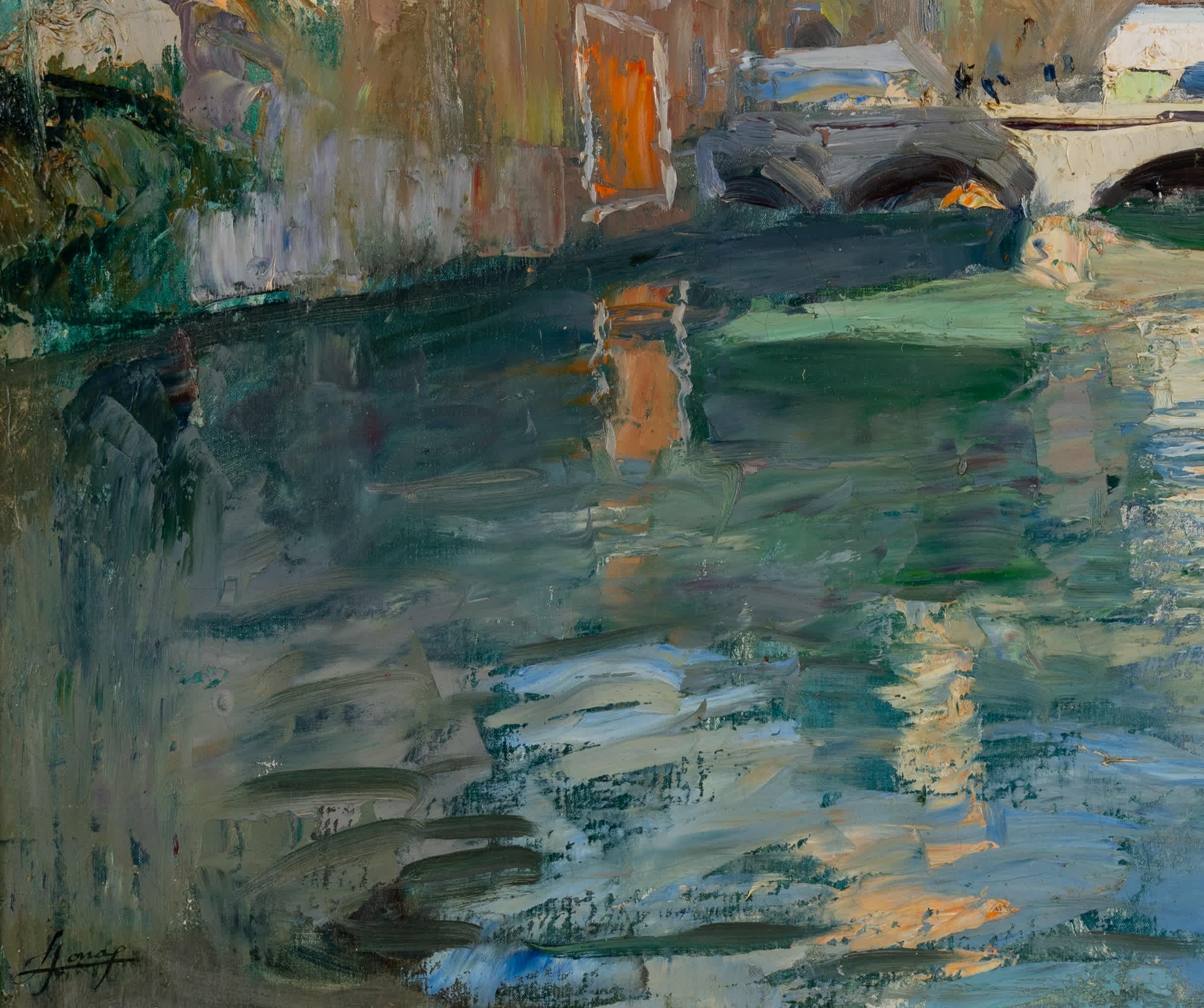 Vista del canal - Landscape Painting Marrón de Lucien-Hector Jonas