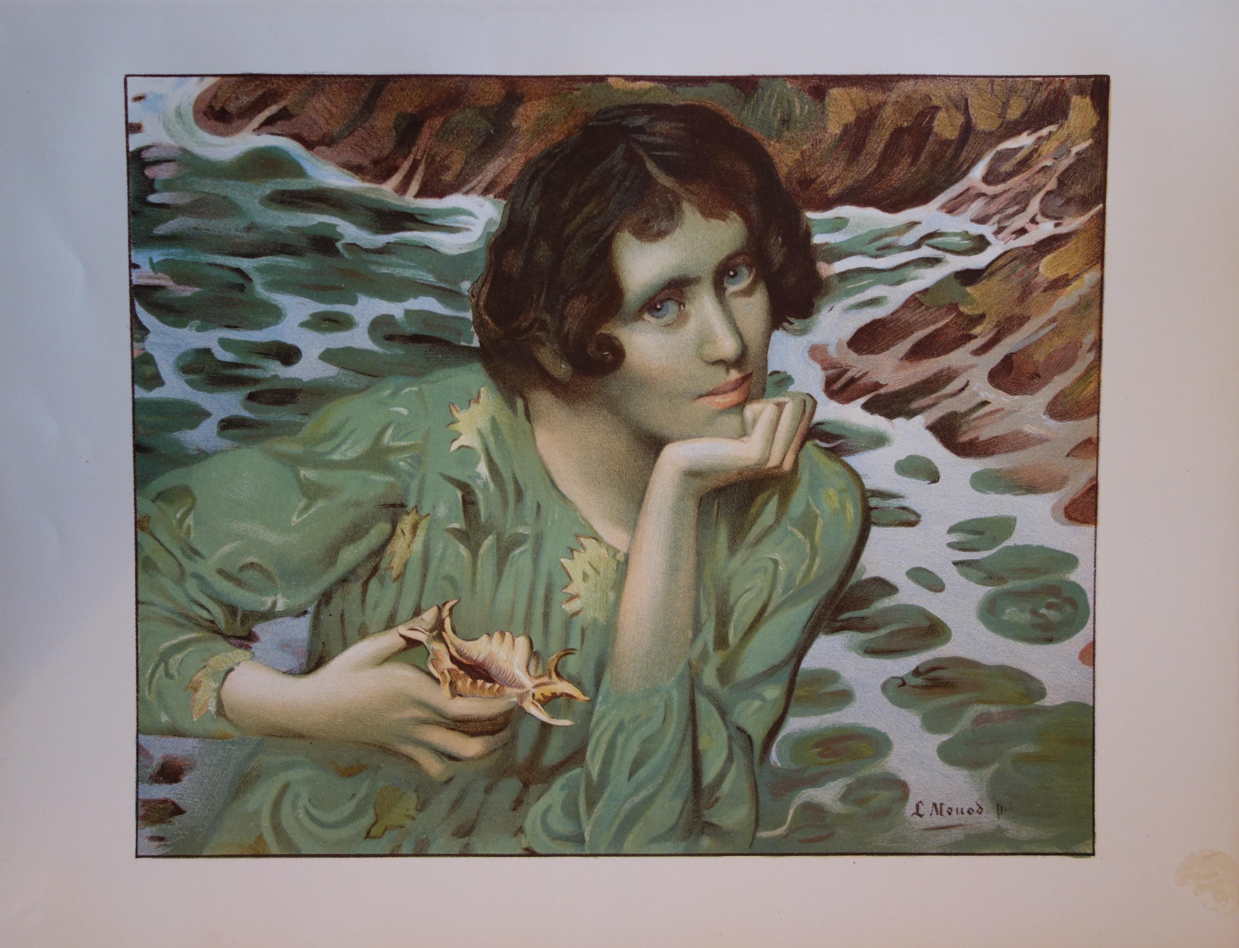 Simbolismo: Spirito dell'acqua - Litografia originale 1899 - Print di Lucien Hector Monod