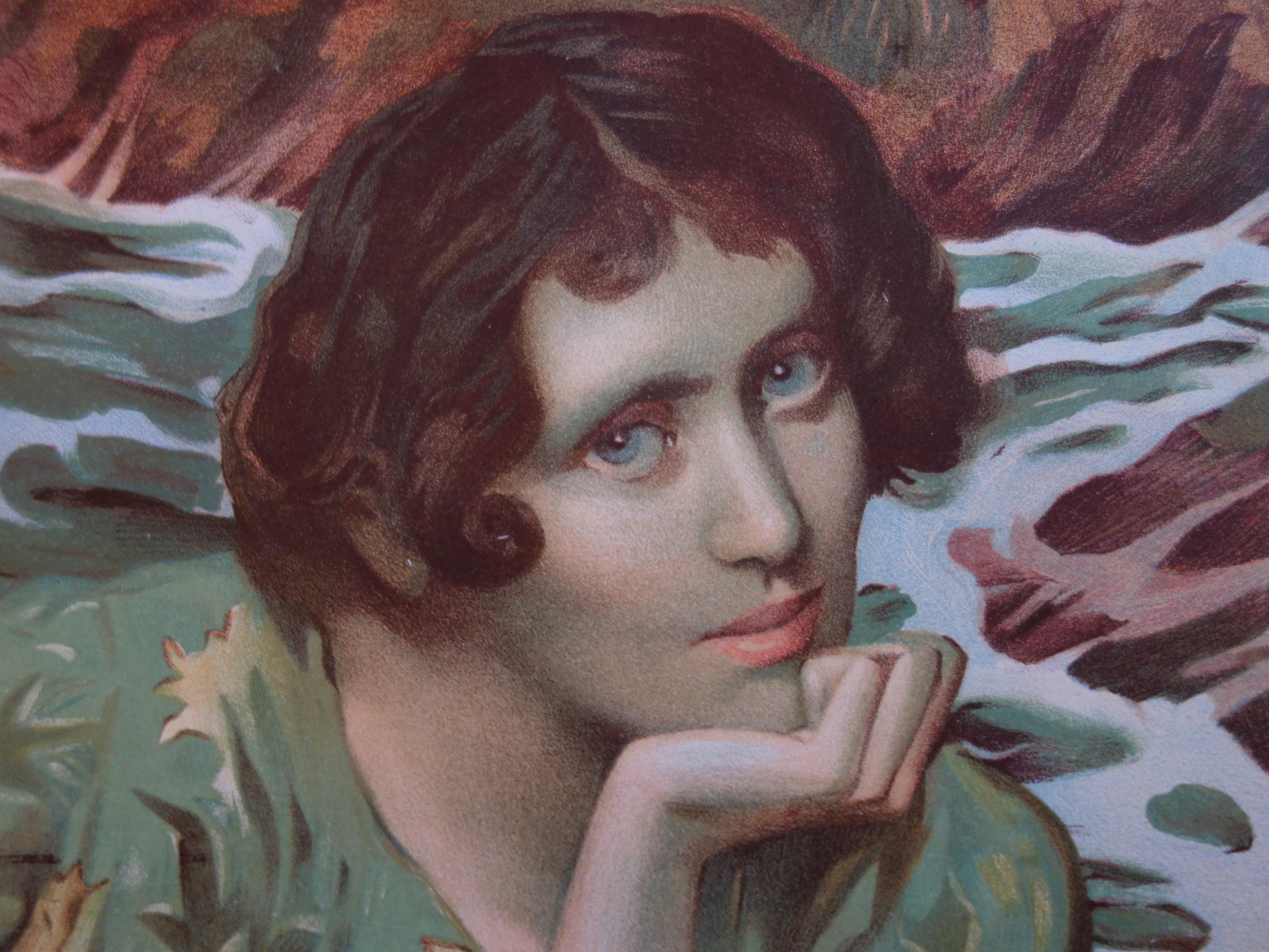 Simbolismo: Spirito dell'acqua - Litografia originale 1899 - Figurative Print Nero di Lucien Hector Monod