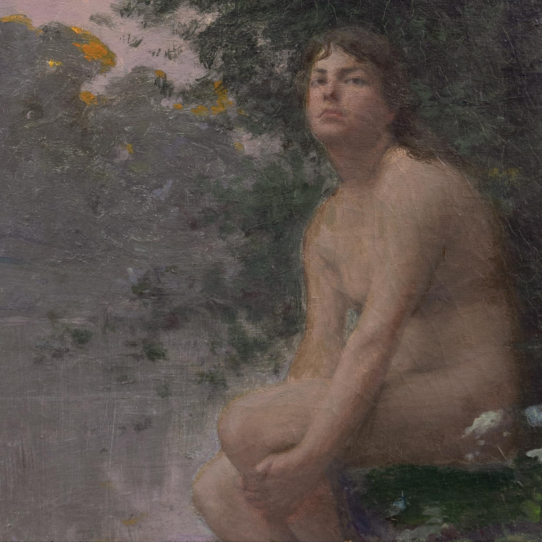 'Bather at Dusk', Salon des Artistes Français, École des Beaux-Arts, Paris - Romantic Painting by Lucien Henri Alphonse Verite