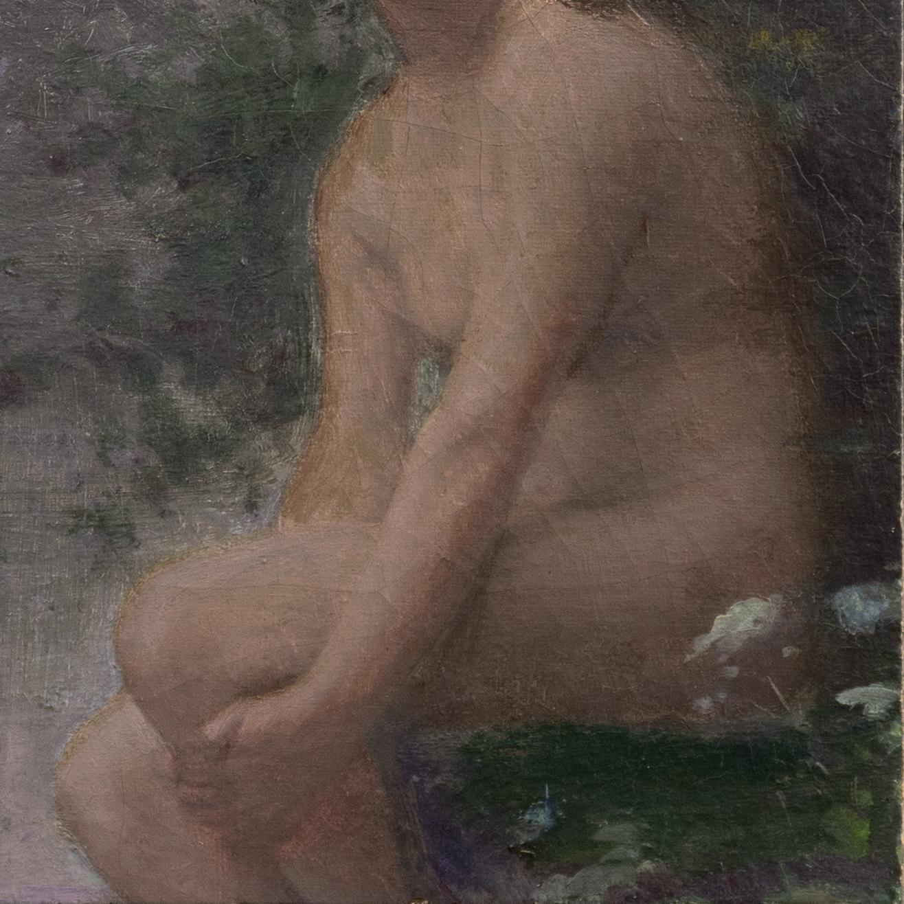 'Bather at Dusk', Salon des Artistes Français, École des Beaux-Arts, Paris - Gray Landscape Painting by Lucien Henri Alphonse Verite