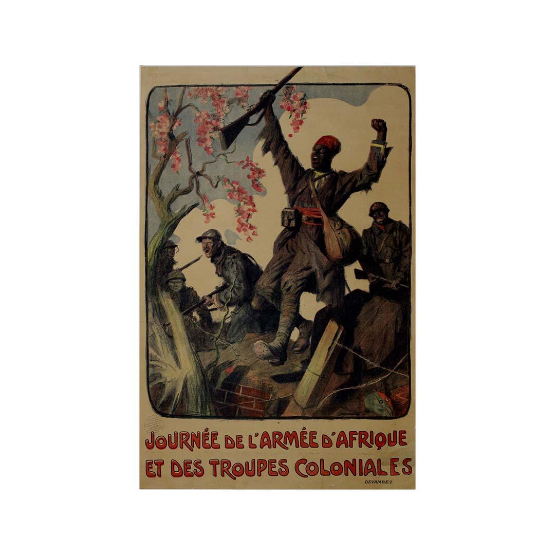 Originalplakat von Lucien Jonas aus dem Jahr 1917 – Tag der afrikanischen Armee und der Kolonialtruppen im Angebot 3