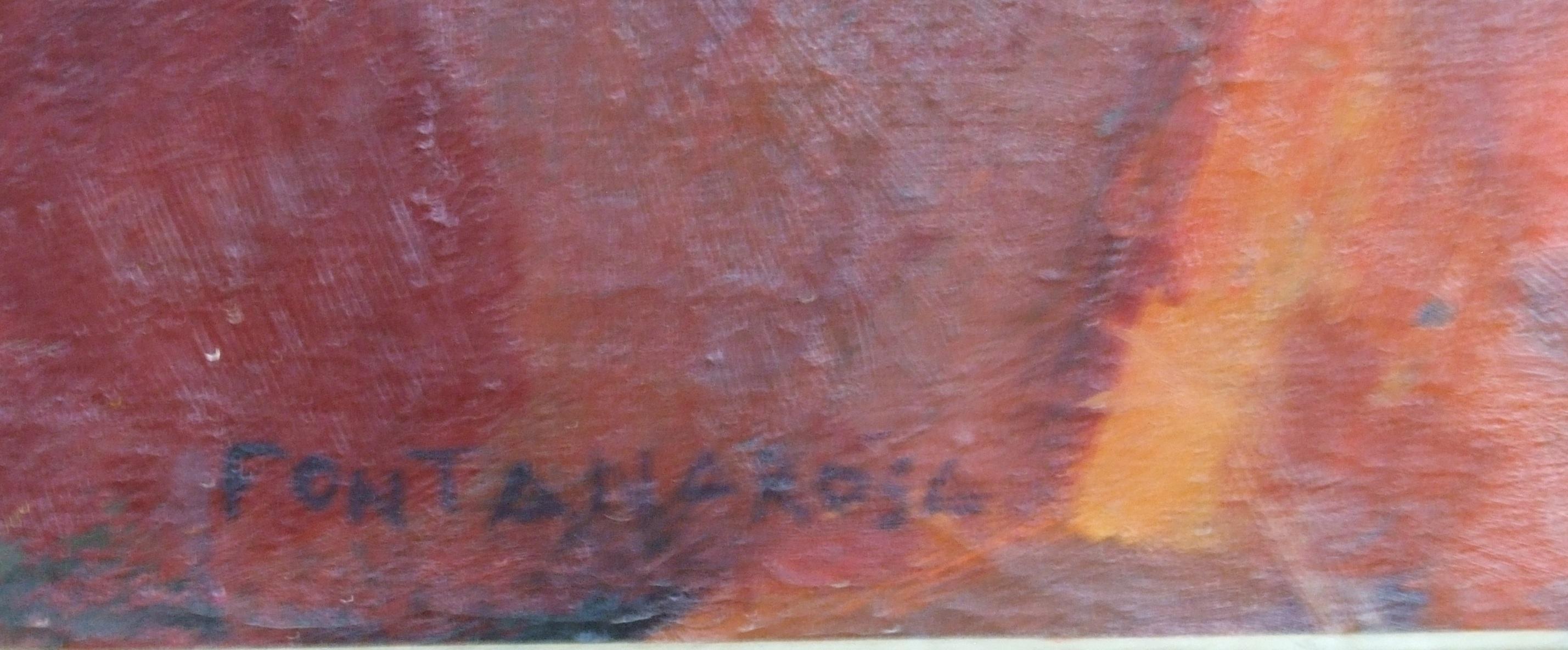 ritratto di donna, anni '60 - pittura a olio, 55x33 cm. - Painting di Lucien Joseph Fontanarosa