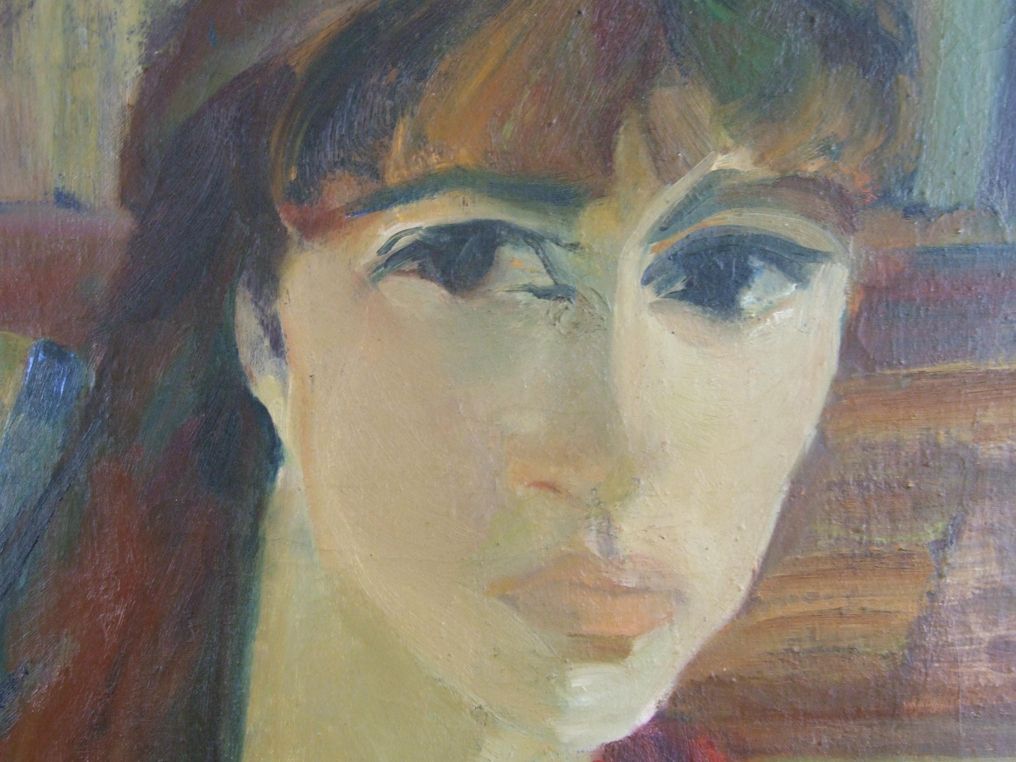 Porträt der Frau, 60er Jahre - Ölfarbe, 55x33 cm. (Impressionismus), Painting, von Lucien Joseph Fontanarosa