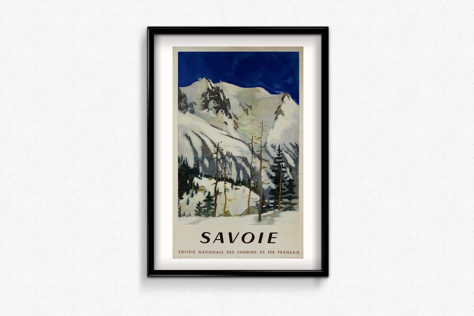The original 1948 travel poster by Fontanarosa for Savoie, promoted by SNCF (French National Railway Company), offers a captivating glimpse into the allure of this picturesque region in France.
With a blend of vibrant colors and evocative imagery,