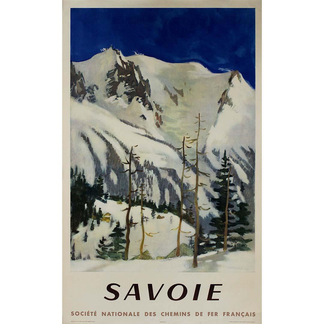 1948 original travel poster by Fontanarosa for Savoie by SNCF French Railways - Print by Lucien Joseph Fontanarosa