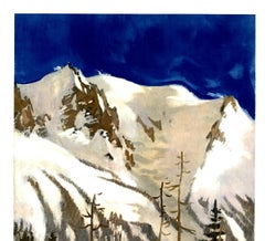 Cartel original de los Alpes franceses de Saboya, 1954, Lucien J. Fontanarosa, SNCF Railway