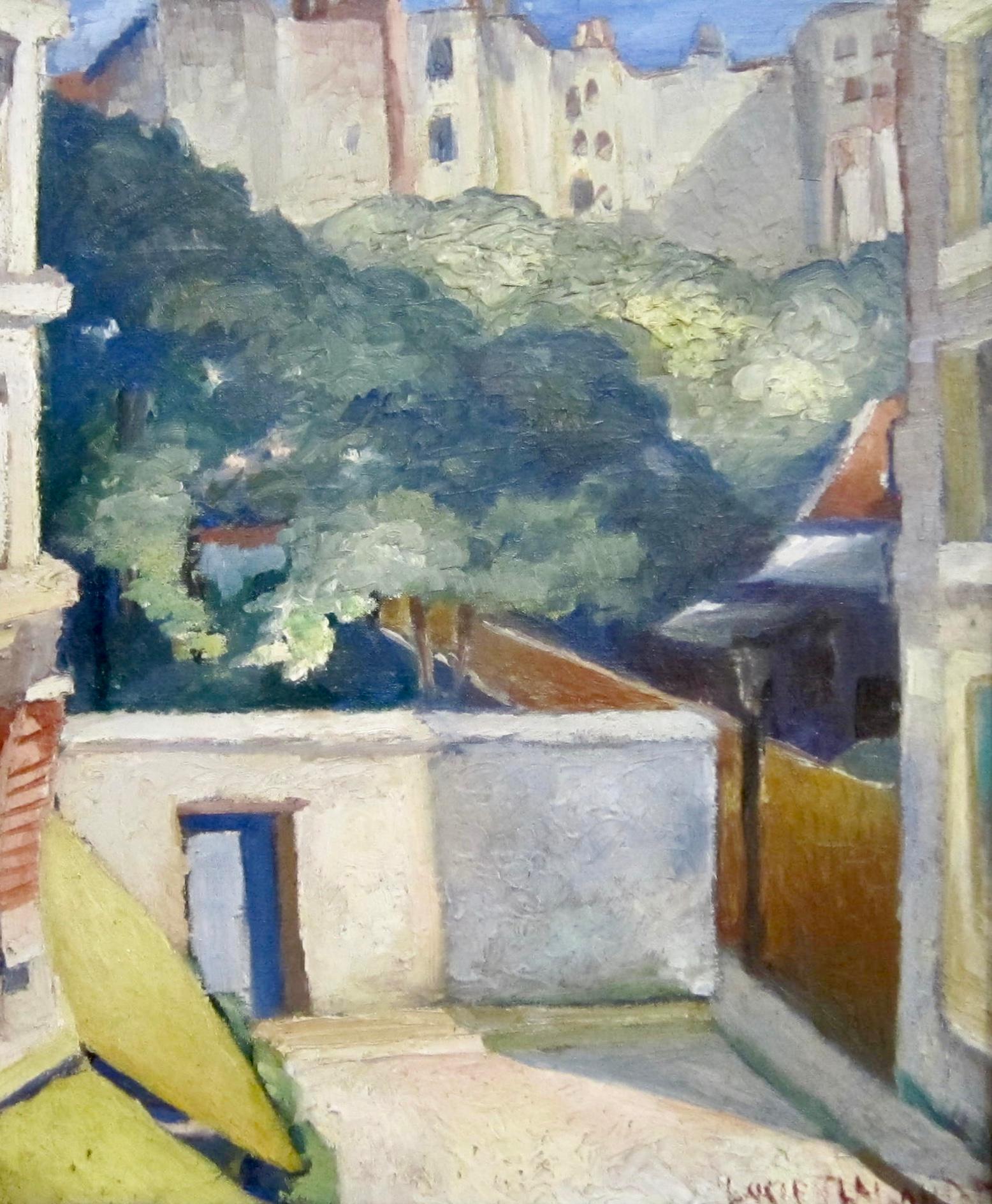 Nice modernist oil painting of a Paris street scene dated 1924 by Lucien Labaudt titled 'Rue Frederick Lemaitre, Belleville, Paris '24'.
About the artist: Lucien Labaudt, (Californa/France 1880-1943), was born in Paris, France on May 14, 1880. 