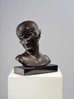 Lucien Lafaye, Bronzekopf im antiken Stil, braun patiniert, Mitte 20.